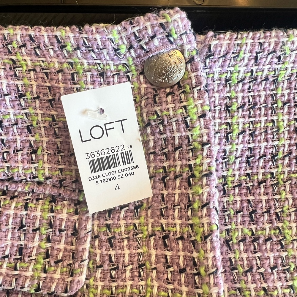 LOFT Lavender Tweed Skirt with Lime Accent